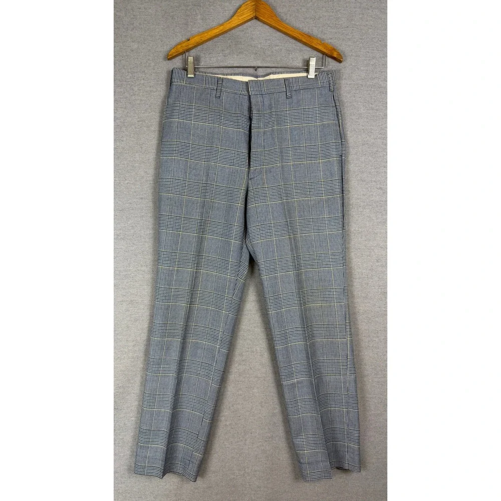 Vintage Farah Mens‎ Blue Glen Plaid Trousers Made in USA Talon Zip 32x29